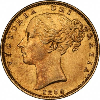 Obverse of 1854 Victoria Shield Sovereign