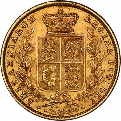 Reverse of 1854 Victoria Shield Sovereign