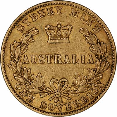 Reverse of 1855 Victoria Young Head Australian Sovereign