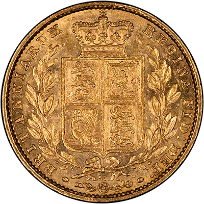 Shield reverse of 1866 Victoria Young Head Sovereign