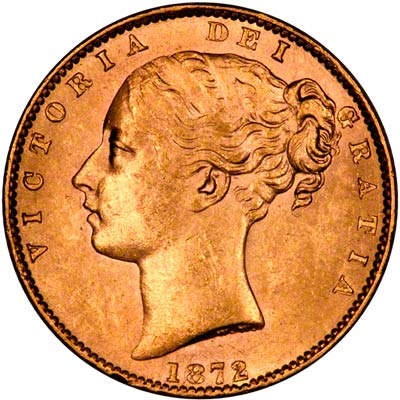 Obverse of 1872 Victoria Shield Sovereign