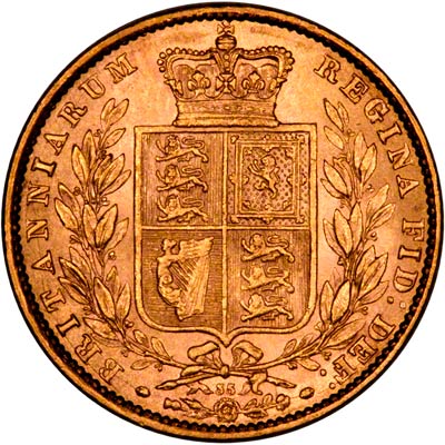 Reverse of 1872 Victoria Shield Sovereign