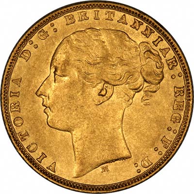 Our 1874 Victoria Young Head St. George Melbourne Mint Gold Sovereign Obverse Photograph