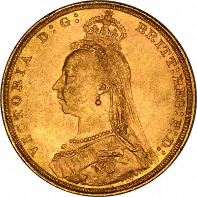 Obverse of 1889 London Mint  Sovereign