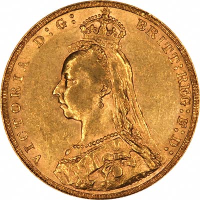 Obverse of 1891 Sovereign - Short Tail Horse
