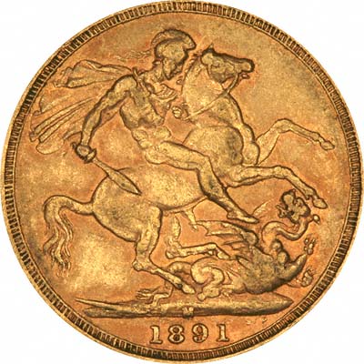 Reverse of 1891 Melbourne Mint Sovereign with Short Tailed Horse