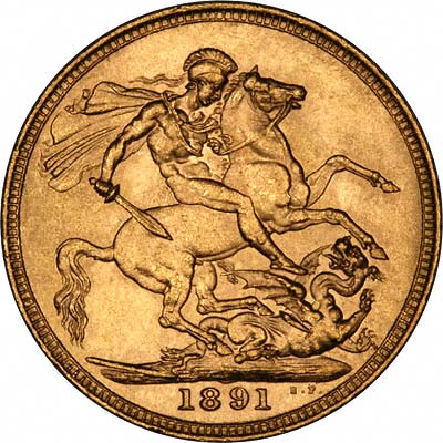 Reverse of 1891 London Mint Sovereign with Long Tailed Horse