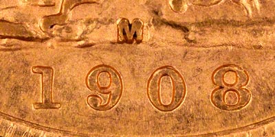 1908 Melbourne Mint Sovereign - Close Up of Date