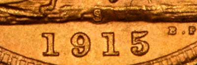 1915 Sydney Mint Sovereign Close Up of Date