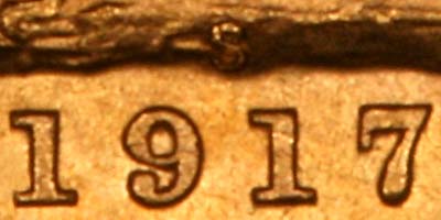 Close Up of Date & Mintmark of 1917 Sydney Mint Sovereign