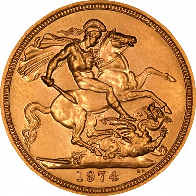 1974 Mint Condition Gold Sovereign Reverse Photograph