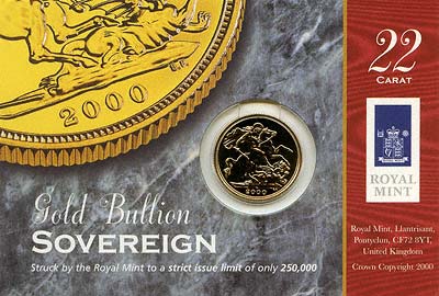 Our Mint 2000 Gold Sovereign in Display Card Reverse Photograph