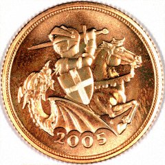 Our 2005 Uncirculated Gold Reverse Sovereign Photograph