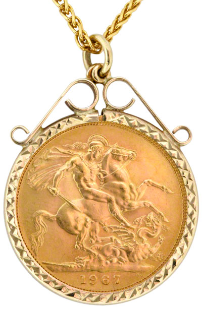 Obverse of Scroll Top Sovereign Pendant