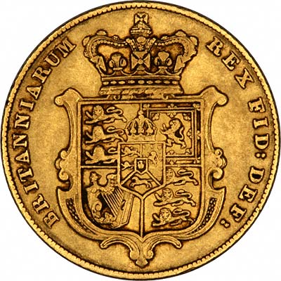 Reverse of 1830 George IV Sovereign Bare Head Shield Type