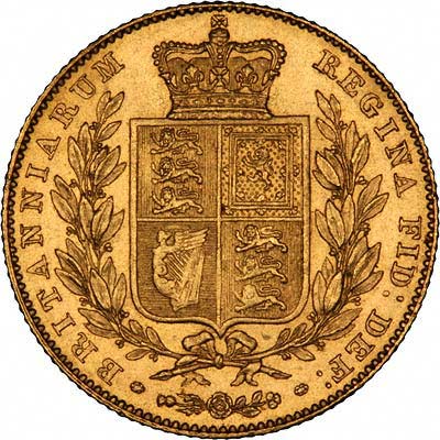 Reverse of 1838 Victoria Young Head Shield Sovereign