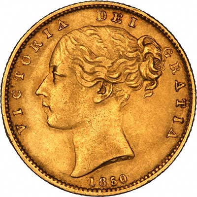 Obverse of 1850 Victoria Shield Sovereign