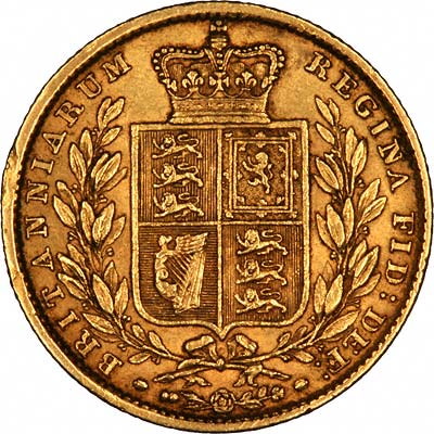 Reverse of 1850 Victoria Shield Sovereign