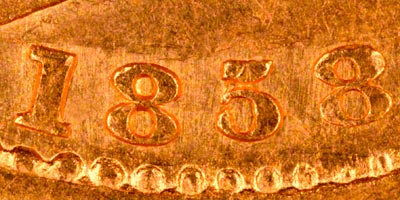Obverse of 1858 Sovereign - Close Up of Date