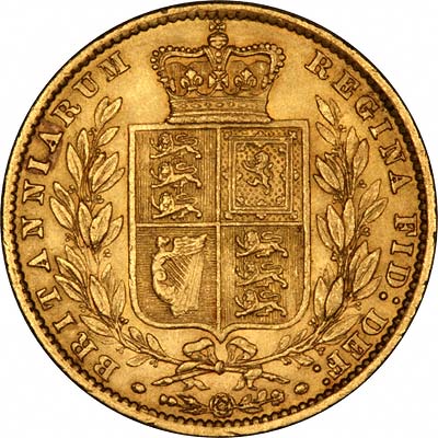 Reverse of 1862 Victoria Shield Sovereign Incuse WW Type