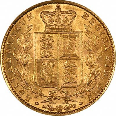 Reverse of 1863 Victoria Shield Sovereign Without Reverse Die Number, Obverse Die Number 827