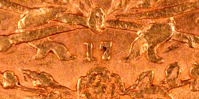Obverse of 1863 Sovereign - Die Number 17