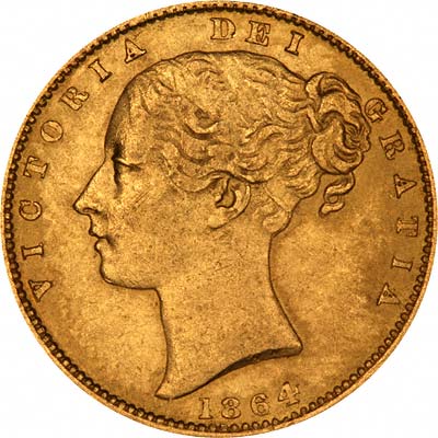 Obverse of 1864 Victoria Shield Sovereign