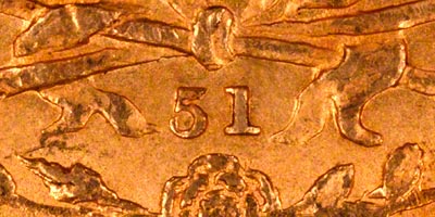 Reverse of 1864 Sovereign - Die Number 51