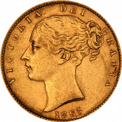 Obverse of 1865 Victoria Shield Sovereign