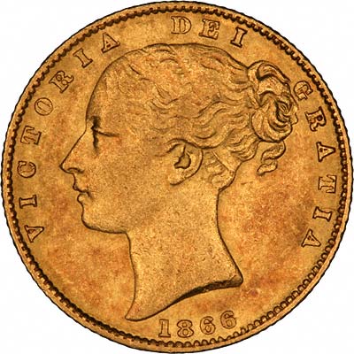 Obverse of 1866 Victoria Shield Sovereign