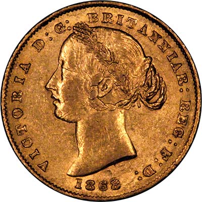 Obverse of 1868 Victoria Young Head Australian Sovereign
