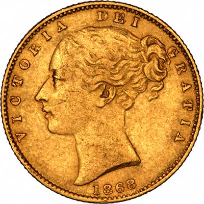Obverse of 1868 Victoria Shield Sovereign