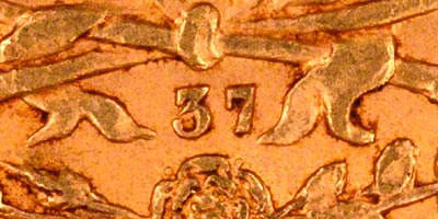 Reverse of 1868 Sovereign - Die Number 37