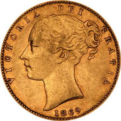 Obverse of 1869 Victoria Shield Sovereign