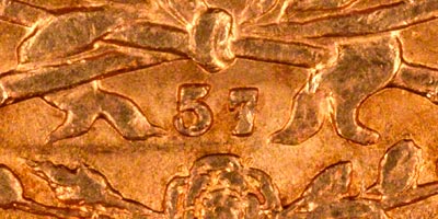 Reverse of 1869 Sovereign - Die Number 57