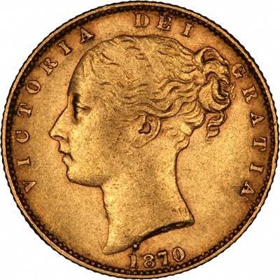 Obverse of 1870 Victoria Shield Sovereign
