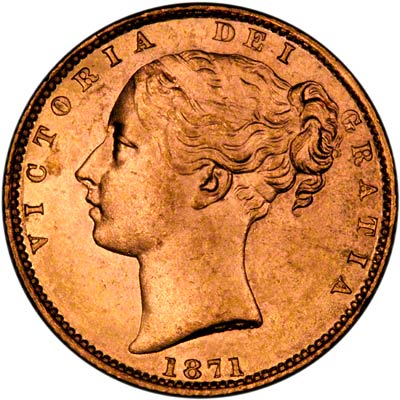 Obverse of 1871 Victoria Shield Sovereign