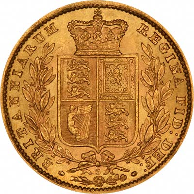 S Mintmark on Reverse of 1871 Sydney Mint Victoria Shield Sovereign