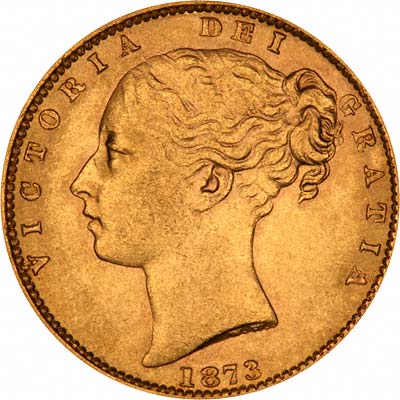 Obverse of 1873 Victoria Shield Sovereign