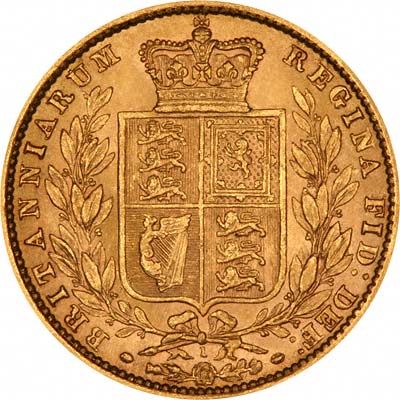 Die Number 1 on Reverse of 1873 Victoria Shield Sovereign