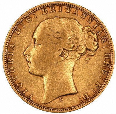 Obverse of 1873 Victoria Young Head St. George Sovereign