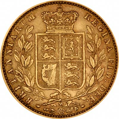 Reverse of 1874 Melbourne Mint Victoria Shield Sovereign
