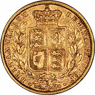 Reverse of 1875 Sydney Mint Victoria Shield Sovereign