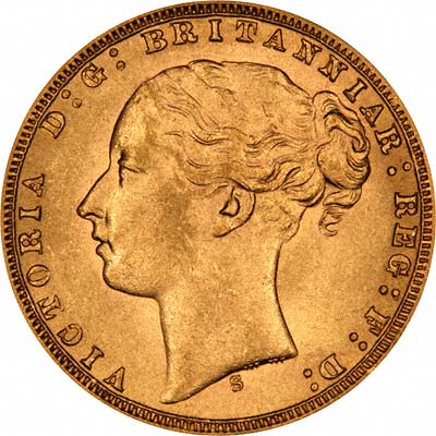 Obverse of 1875 Sydney Mint Young Head St. George Gold Sovereign