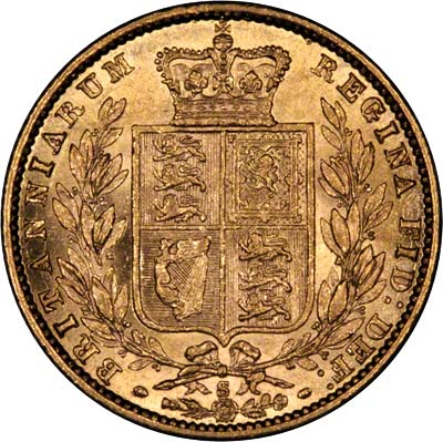 Reverse of 1877 Sydney Mint Victoria Shield Sovereign