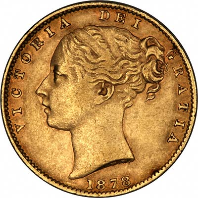 Obverse of 1878 Sydney Mint Victoria Shield Sovereign