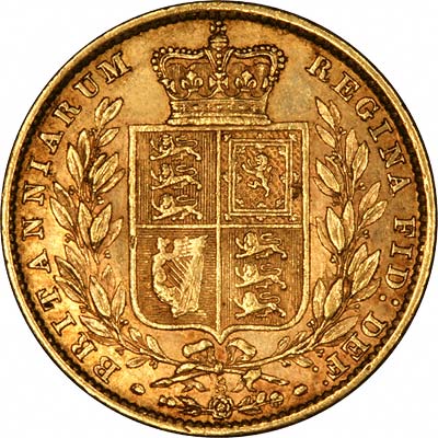 Reverse of 1878 Sydney Mint Victoria Shield Sovereign