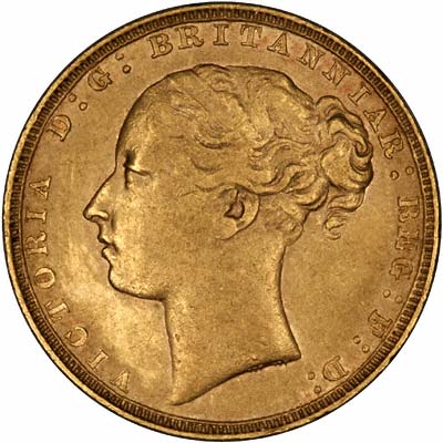 Reverse of 1879 London Mint Young Head St. George Reverse Gold Sovereign