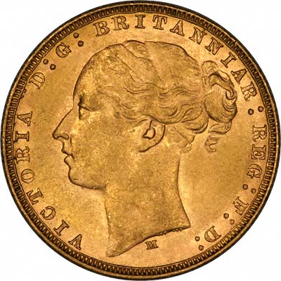 Repositioned 'M' on Obverse of 1879 Melbourne Mint Young Head St. George Reverse Gold Sovereign