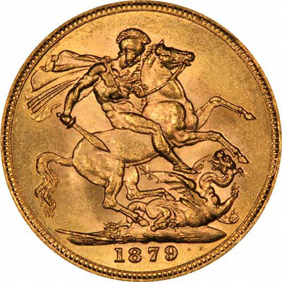Our 1879 Victoria Young Head St. George Melbourne Mint Gold Sovereign Reverse Photograph